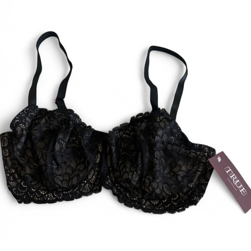 True & Co. Gramercy Balconette Bra | Black Lace | 36D| NWT